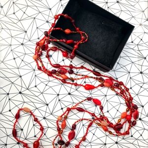 Red / orange beaded necklace set